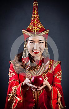 Kazakh women with red apple