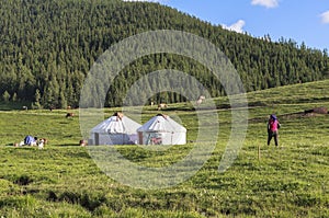 Kazakh yurt camp in Meadow of Xinjiang, China