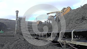 Kazakhstan. the city of Ekibastuz. Pavlodar region, October 15, 2015. Section `East`. Extraction of minerals. Conveyor system for
