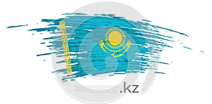 Kazakhstan flag. Brush strokes, grunge. Drawn kazakh flag on white background. Vector design for national holiday, poster,