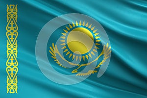 Kazakhstan flag with fabric texture, official colors, 3D illustration