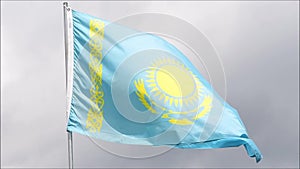 Kazakhstan flag waves in the wind in slow motion