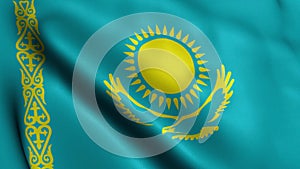 Kazakhstan Flag. Waving Fabric Satin Texture Flag of Kazakhstan 3D illustration.