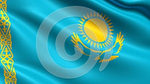Kazakhstan flag, with waving fabric texture