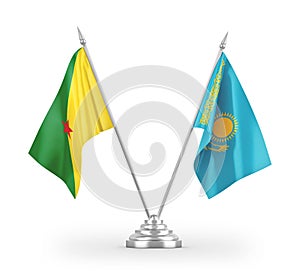 Kazakhstan and French Guiana table flags isolated on white 3D rendering