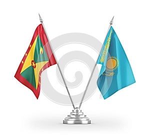 Kazakhstan and Grenada table flags isolated on white 3D rendering photo