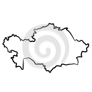 Kazakhstan map from the contour black brush lines different thickness on white background. Vector illustration