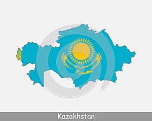 Kazakhstan Map Flag. Map of the Republic of Kazakhstan with the Kazakhstani national flag isolated on white background. Vector Ill