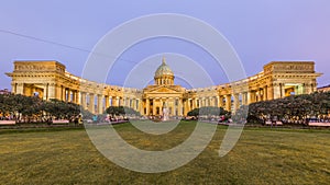 Kazan Cathedral or Cathedral of Our Lady of Kazan at night, Saint Petersburg, Russia.