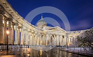 Kazan Cathedral in Saint Petersburg, Russia with snow