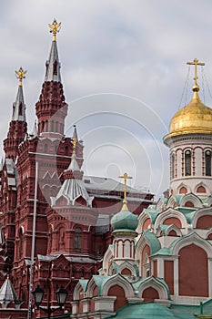 Kazan Cathedral, State Historical Museum. Moscow Street scene.