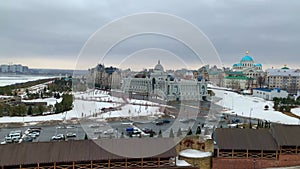 Kazan city hictoric buildings winter panoramic view
