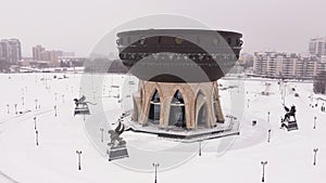 Kazan Family Center Viewpoint Tatarstan. Big cauldron. Sight at winter with snow