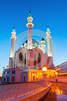 Kazan Kremlin illuminated at night. Kul-Sharif Mosque. Russia. Tatarstan.