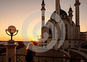 Kazan Kremlin at sunset, Tatarstan, Russia. Evening view of Kul Sharif mosque