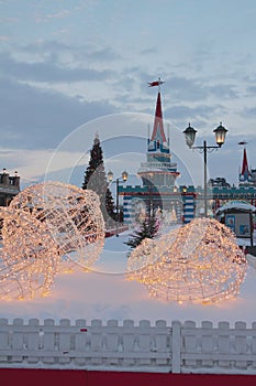 Kazan, Russia - Jan 19, 2019: New Year`s design of city