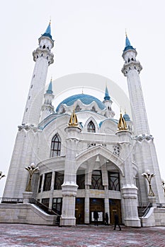 Kazan, Tatarstan. Kul Sharif Mosque. View of the mosque in winter. Travel across Russia in winter.