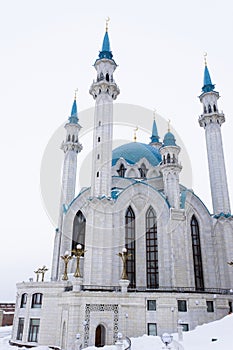 Kazan, Tatarstan. Kul Sharif Mosque. View of the mosque in winter. Travel across Russia in winter.