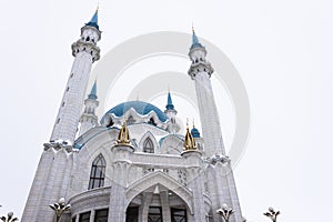 Kazan, Tatarstan. Kul Sharif Mosque. View of the mosque in winter. Travel across Russia in winter.