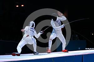 Fight at a fencing competition