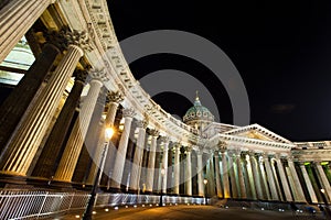 Kazansky cathedral at night. Saint-Petersburg, Russia.