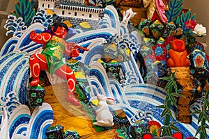 Kazari Yamakasa or large stationary festival floats at Kushida shrine, used during the Hakata Gion