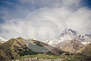 Kazbek mountain and Gergeti Trinity Church