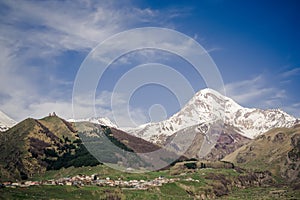 Kazbek mountain and Gergeti Trinity Church