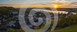 Kazimierz Dolny on the Vistula River. Beautiful town in Poland during sunset. Panorama