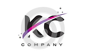KC K C Black Letter Logo Design with Purple Magenta Swoosh