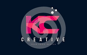 KC K C Letter Logo with Purple Low Poly Pink Triangles Concept