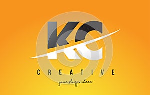 KC K C Letter Modern Logo Design with Yellow Background and Swoosh.
