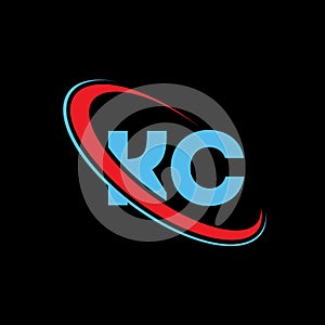 KC letter logo design. KC logo red and blue color
