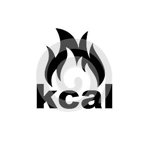 Kcal fire icon. Kilocalories sign. Calorie burn symbol. Diet black symbol.