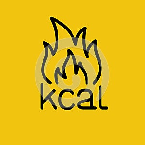 Kcal fire line icon. Kilocalories sign. Calorie burn symbol. Vector flat.