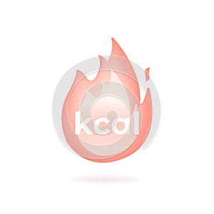Kcal icon, kilocalorie, fat burning 3d symbol.
