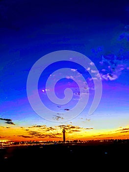 KCMO Control tower at dusk