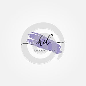KD Initial Logo in Signature Style for Photography and Fashion Business - Watercolor Signature Logo Vector