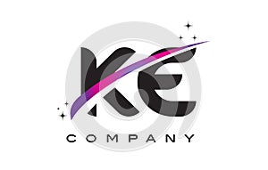 KE K E Black Letter Logo Design with Purple Magenta Swoosh