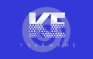 KE K E Dotted Letter Logo Design with Blue Background.