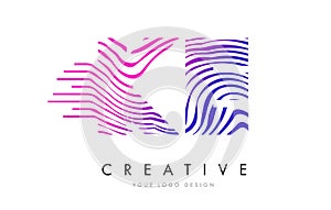 KE K E Zebra Lines Letter Logo Design with Magenta Colors