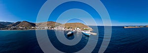 Kea, Tzia island, Cyclades, Greece. Aerial drone view of port