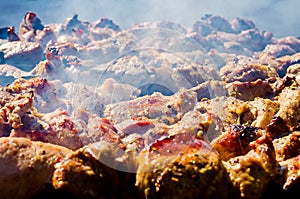 Kebab closeup,cooking on open fire