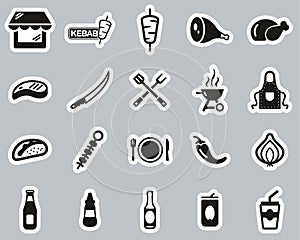 Kebab Or Kebab Shop Icons Black & White Sticker Set Big