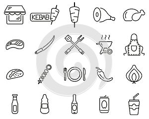 Kebab Or Kebab Shop Icons Black & White Thin Line Set Big