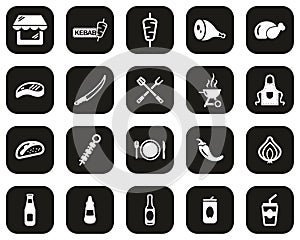 Kebab Or Kebab Shop Icons White On Black Flat Design Set Big