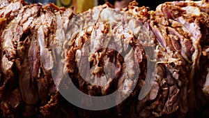 Kebab (Kebob, Kabob) lamb meat in a street restaurant in Morocco.
