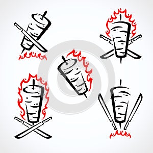 Kebab labels and elements set. Collection icon kebabs. Vector