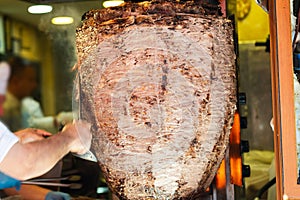 Kebab meat rotating, known as donor or shawarma.