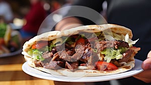 Kebab, pita, gyros, shaurma, wrap sandwich. Street food.